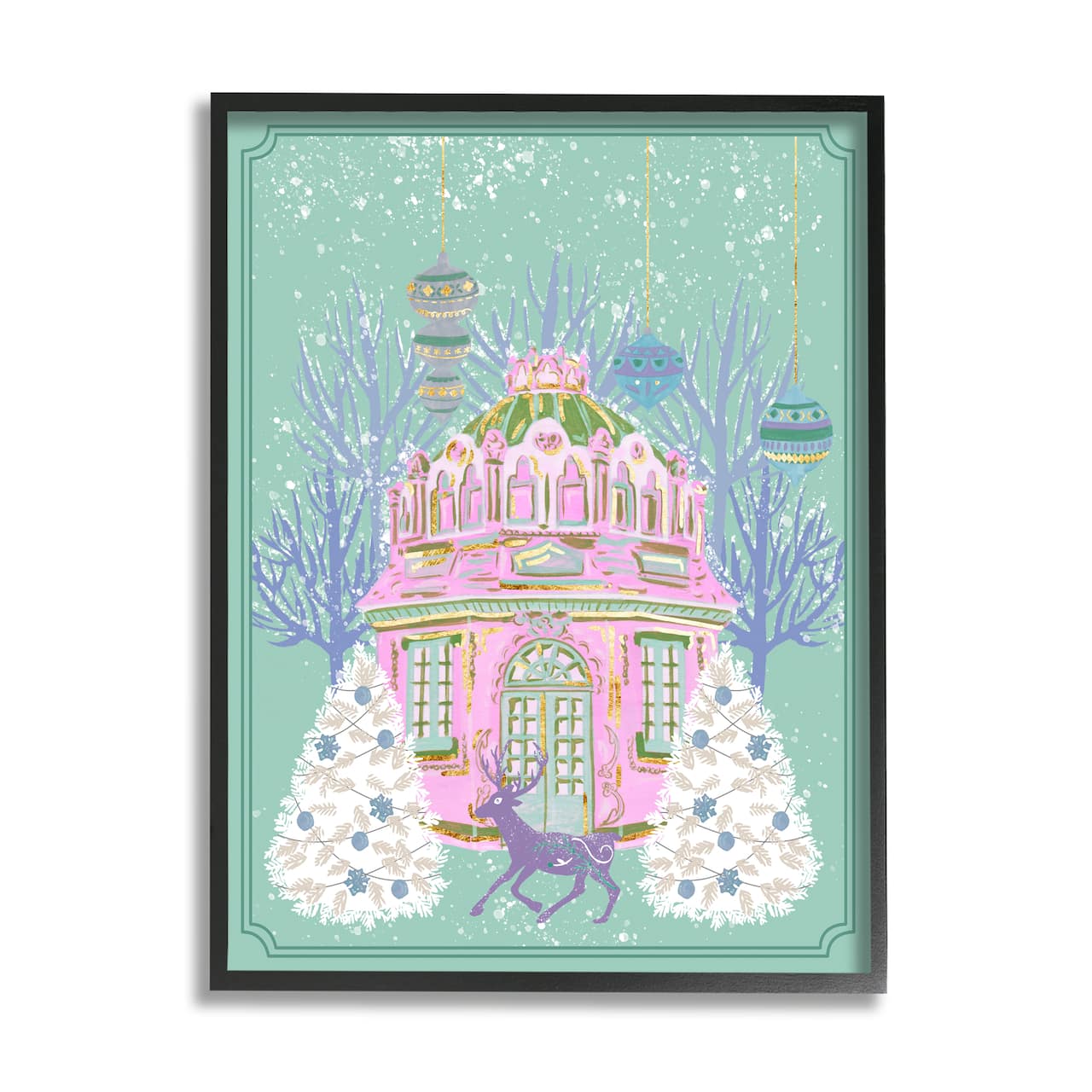 Stupell Industries Vintage Pastel Holiday Reindeer Framed Giclee Art